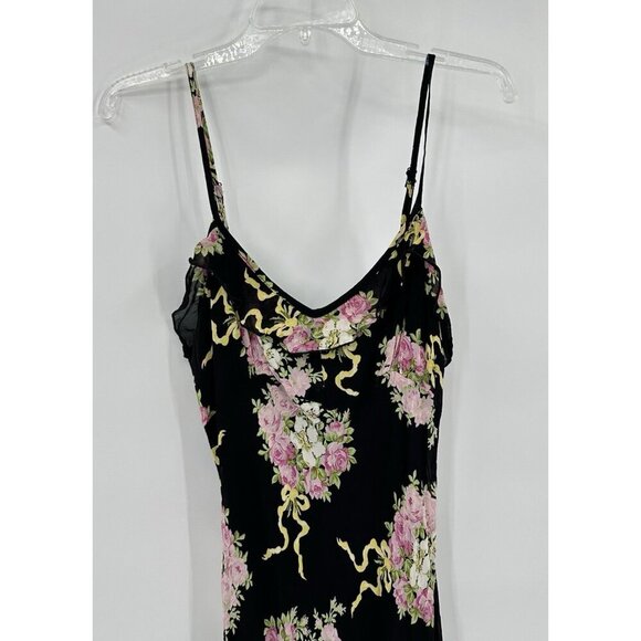 slip dress floral midi ruffle rayon grunge M - Picture 5 of 9
